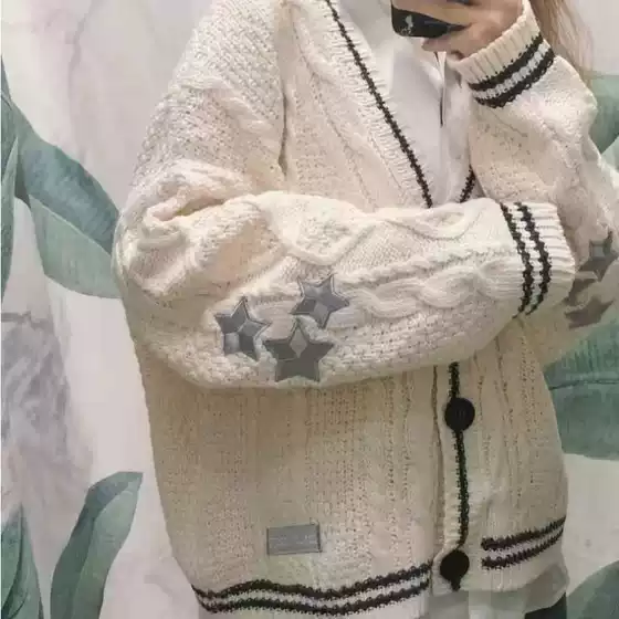 Amazon Foreign Trade Sweet Soft Girl Sweater Japanese Mold Mold Same Cardigan Lazy Style Knitted Star Embroidered Jacket
