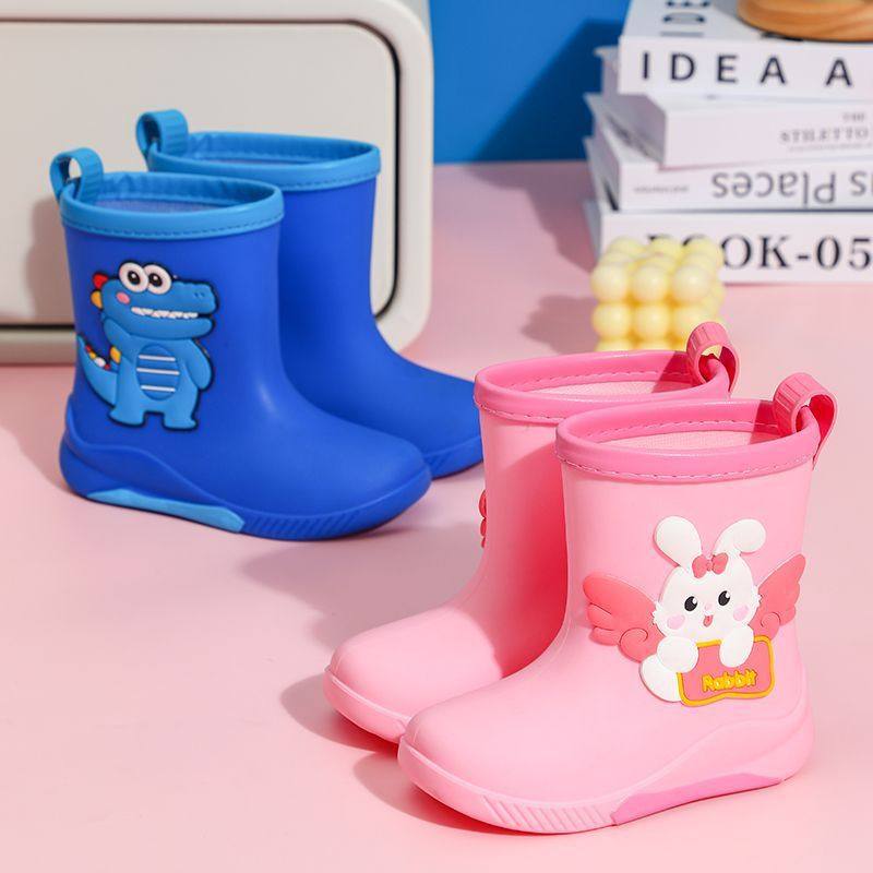 Children's Mid-Calf Waterproof Non-Slip Rain Boots for Small, Medium and Large Kidsren, Student Rubber Shoes, Baby Cute Rabbit Cartoon Water Boots Leather Batch