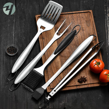 Large 16-inch 430 stainless steel BBQ grill barbecue fork food clip oil brush barbecue tools suit 5-piece set