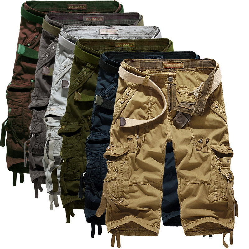 Amazon wholesale men's 7-point pants multi-pocket mid-pants...