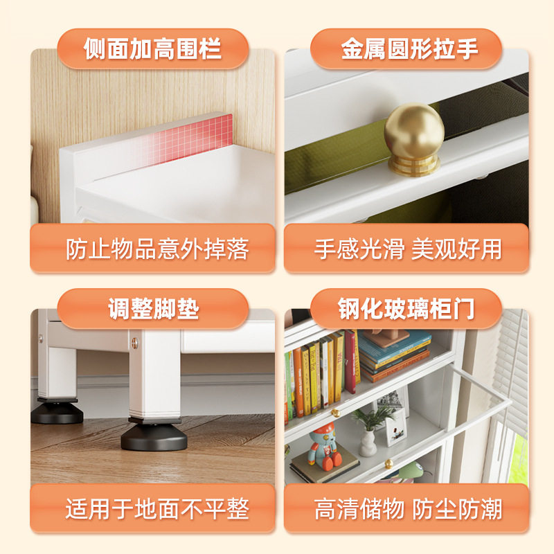 Glass Bookcase with Door Steel Bookshelf Floor-Standing Dust-Proof Iron Sheet Figure Display Cabinet Home Storage Cabinet Storage Cabinet
