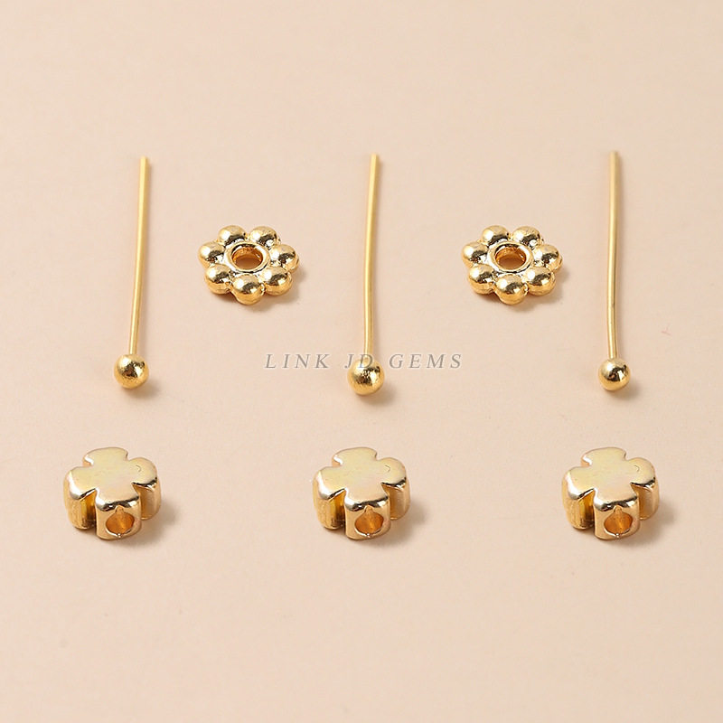 14/18K gold nine-character needle ball needle receptacle copper ring love-shaped diy jewelry spacer bead copper accessories wholesale