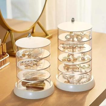 New Jewelry Storage Box Multi-layer Rotating Earrings Earrings Hairpin Headwear Headwear Simple Transparent Finishing Jewelry Box
