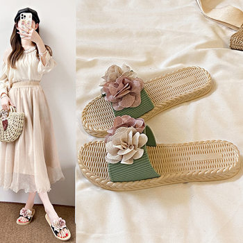 New Summer Fairy Gentle Style Color-matching Flower Slippers Women's Seaside Beach Fashionable Outer Wear Flat Non-slip Sandals