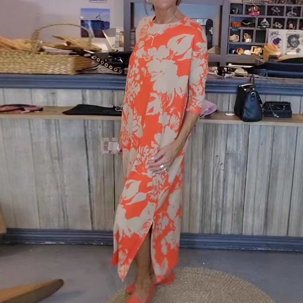 Floral Print Long Sleeve Dress for Women Round Neck Autumn Style Casual Wear Wholesale Available