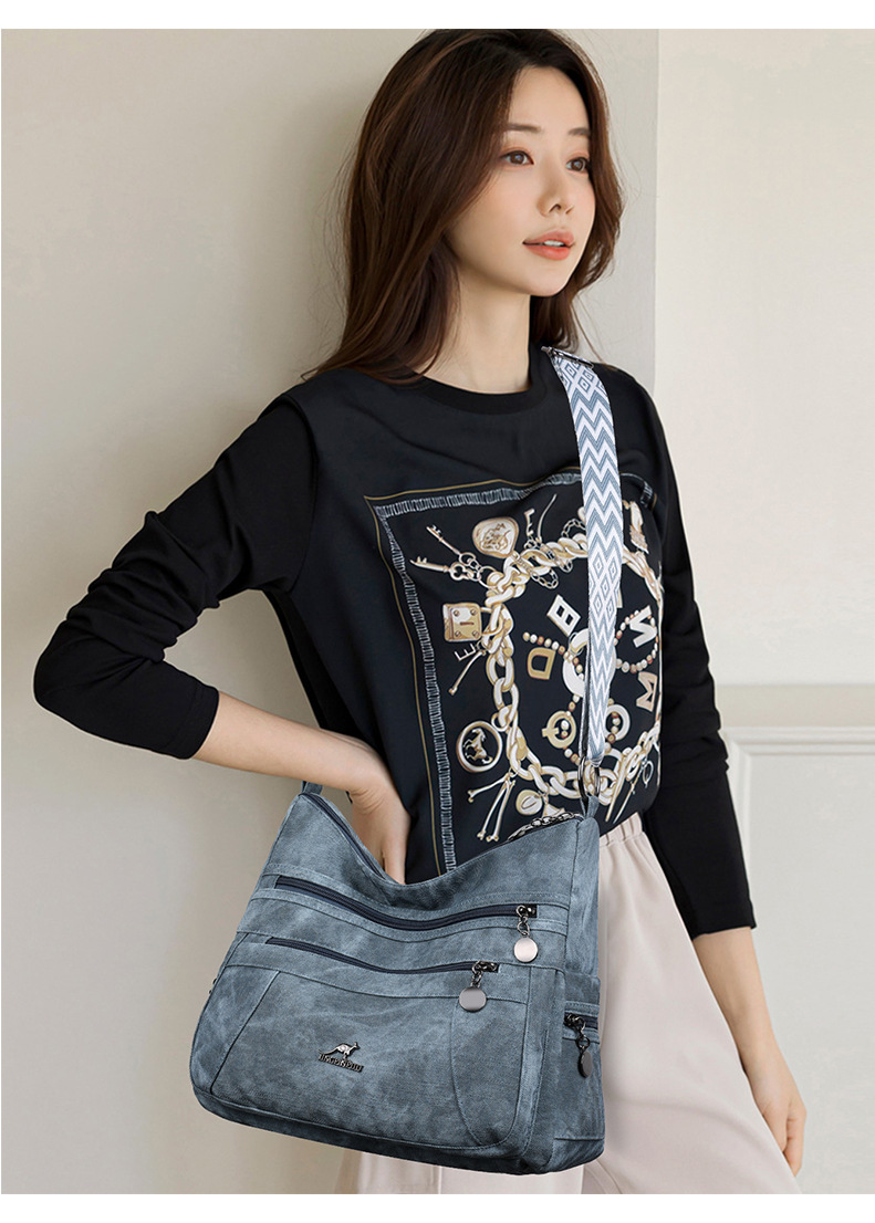 Túi tote nữ đeo vai cỡ trung chất liệu nylon mềm, nhiều ngăn tiện dụng — màu đen, Màu nâu, màu xám, Màu xanh dương