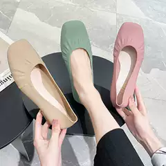 Shallow Flat Shoes Women's Spring and Autumn All-match Soft Leather Soft Bottom Super Soft Bean Shoes 2023 New Lazy Milk Shoes
