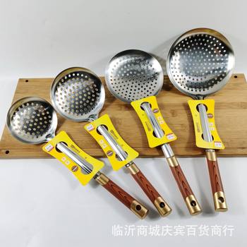 Stainless steel double gold wood grain plastic handle shovel spoon household kitchen anti-scald cooking shovel cooking kitchen suit wholesale