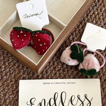 Cute Strawberry Flash Diamond Rope Sweet Girl's Payon Hair Rope Instagram Style All-match Ball Hair Ring Rubber Band