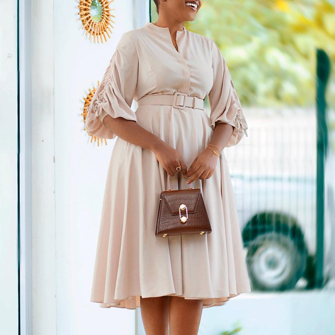 Plus Size A Line Dress Fashionable Wrinkled Design Elegant Style Autumn Winter Collection for Women Wholesale