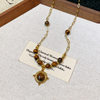Tiger Eye Stone Beaded Round Pendant Necklace Women's Retro Fashion Temperament Clavicle Chain Light Luxury High-End Necklace Wholesale