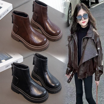 Girls' Boots 2025 Autumn and Winter Kidsren's Velvet Thickeneded Warm Small Leather Boots British Style Soft Sole Boots Wholesale