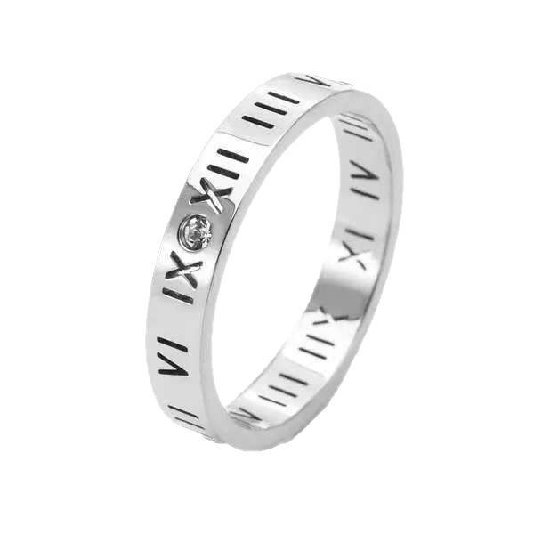 Cross-border Explosions Titanium Steel Roman Numerals Diamond Ring No Falling Personality Ring for Men and Women Couple Ring