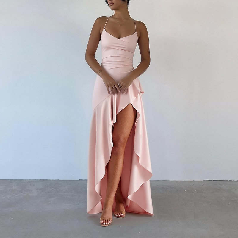 Elegant Solid Color Irregular Hem Dress Womens Summer Collection Stylish and Chic Perfect for Parties and Events