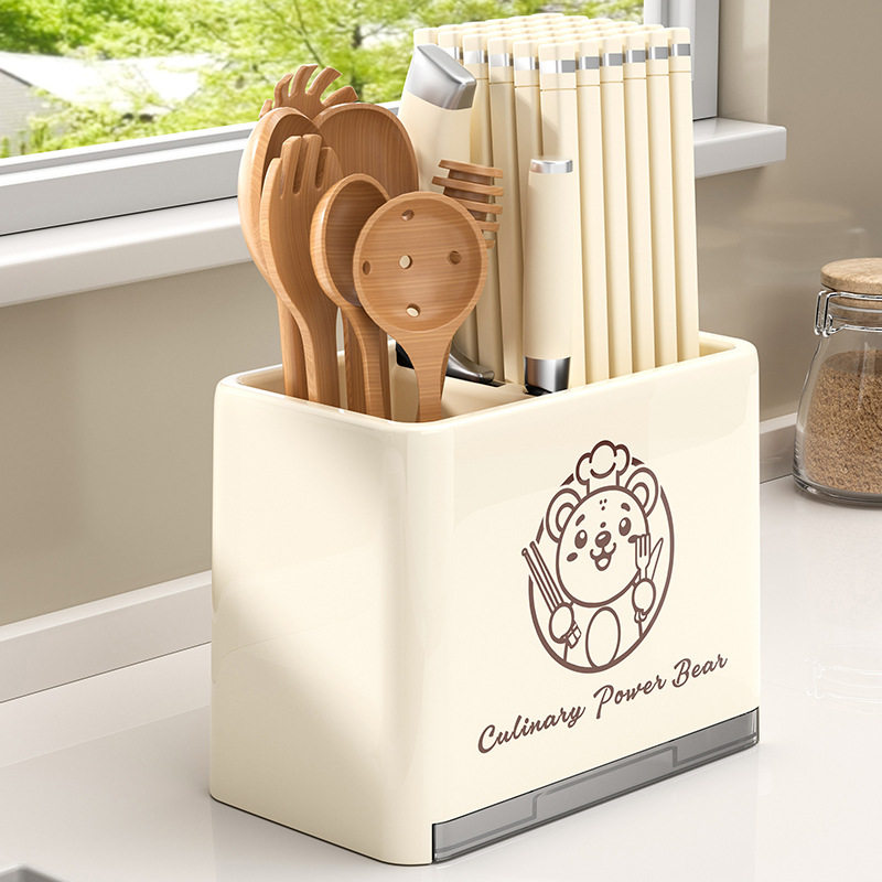 Customized Kitchen Storage Rack Chopstick Organizer Home Use No-Drill Wall-Mounted Plastic Chopstick Holder Countertop Knife Holder Spoon