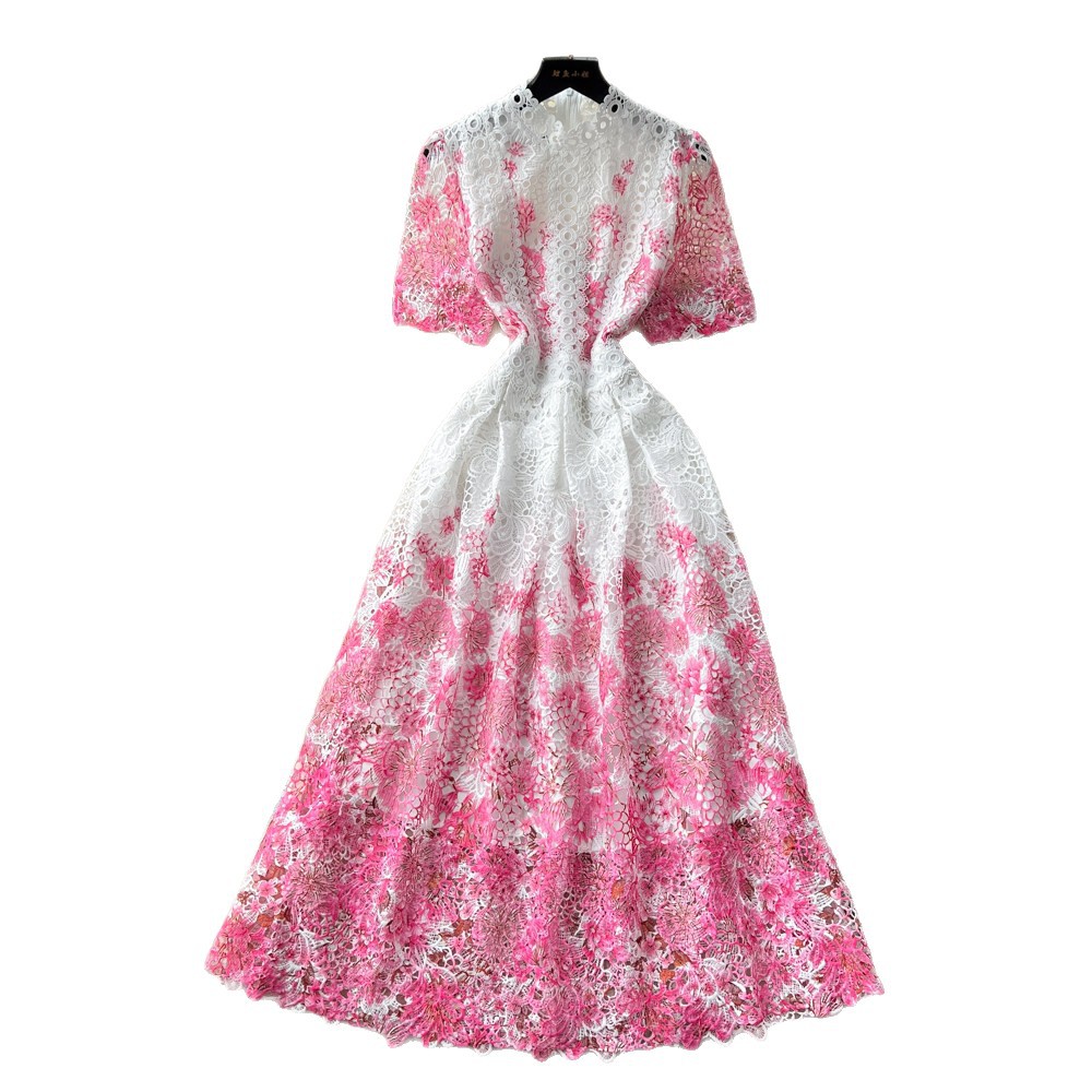 French Vintage Elegant Lace Dress High Quality Hollow Out Slim Fit Long Length Perfect for Formal Events Wholesale