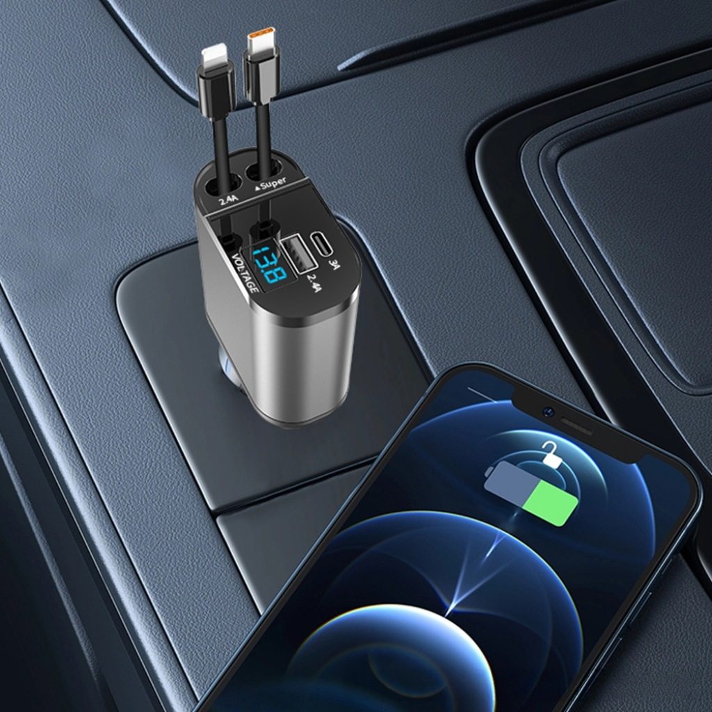 Cross-border new digital display fast charging USB adapter cigarette lighter one for four 100W super fast charging car charger