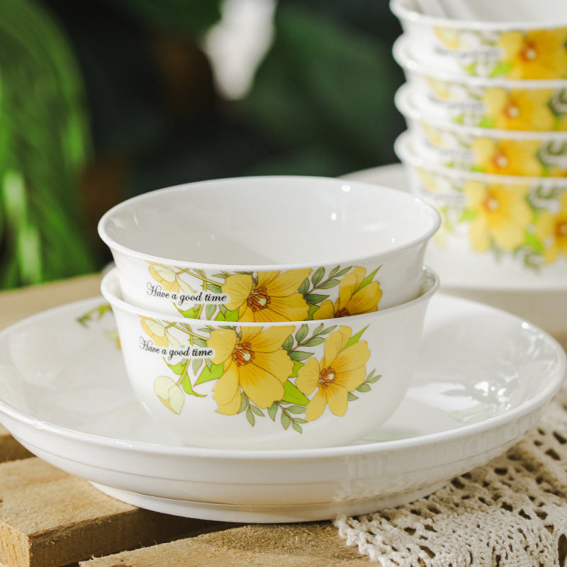 Vintage ceramic tableware suit household underglaze dining bowl dish bowl plate soup bowl combination Bowl plate ceramic noodle bowl