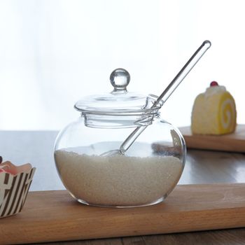 Kitchen glass bottle with lid and spoon transparent tea jar white sugar honey jar milk powder bottle seasoning bottle dried fruit jar