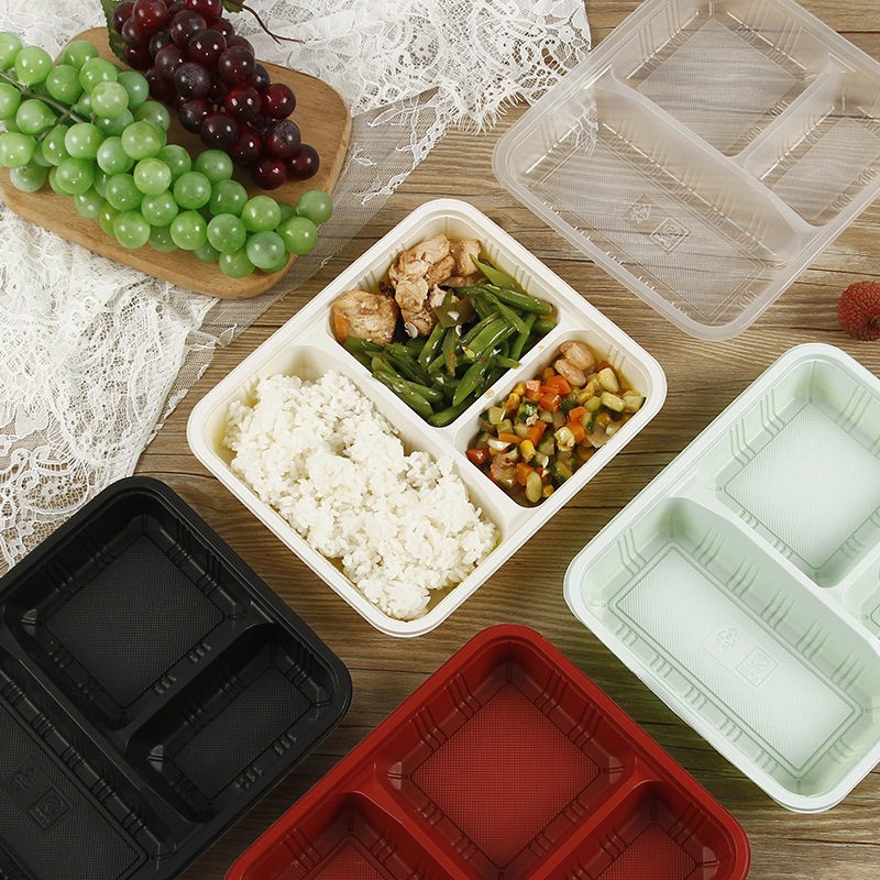 Spot Disposable Takeaway Fast Food Box Microwaveable Japanese Food Grade Plastic Pp Three-Compartment Packed Lunch Box