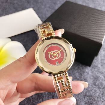 Luxury Gold Round Women Watch Dial Classic Logo Design Steel Strap Watches Fashion Ladies Light Luxury Wristwatches