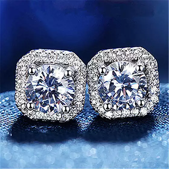 Korean Silver Plated Zircon Earrings Female Tang Yan Same Style Square Earrings Fashionable Simple Elegant Ming Style Square Earrings