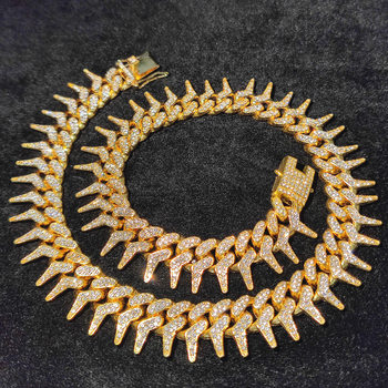 Unusual Hip-Hop Style Single-Sided Thorn Comb-Shaped Large Gold Chain Cuban Chain Necklace Manufacturer Sales