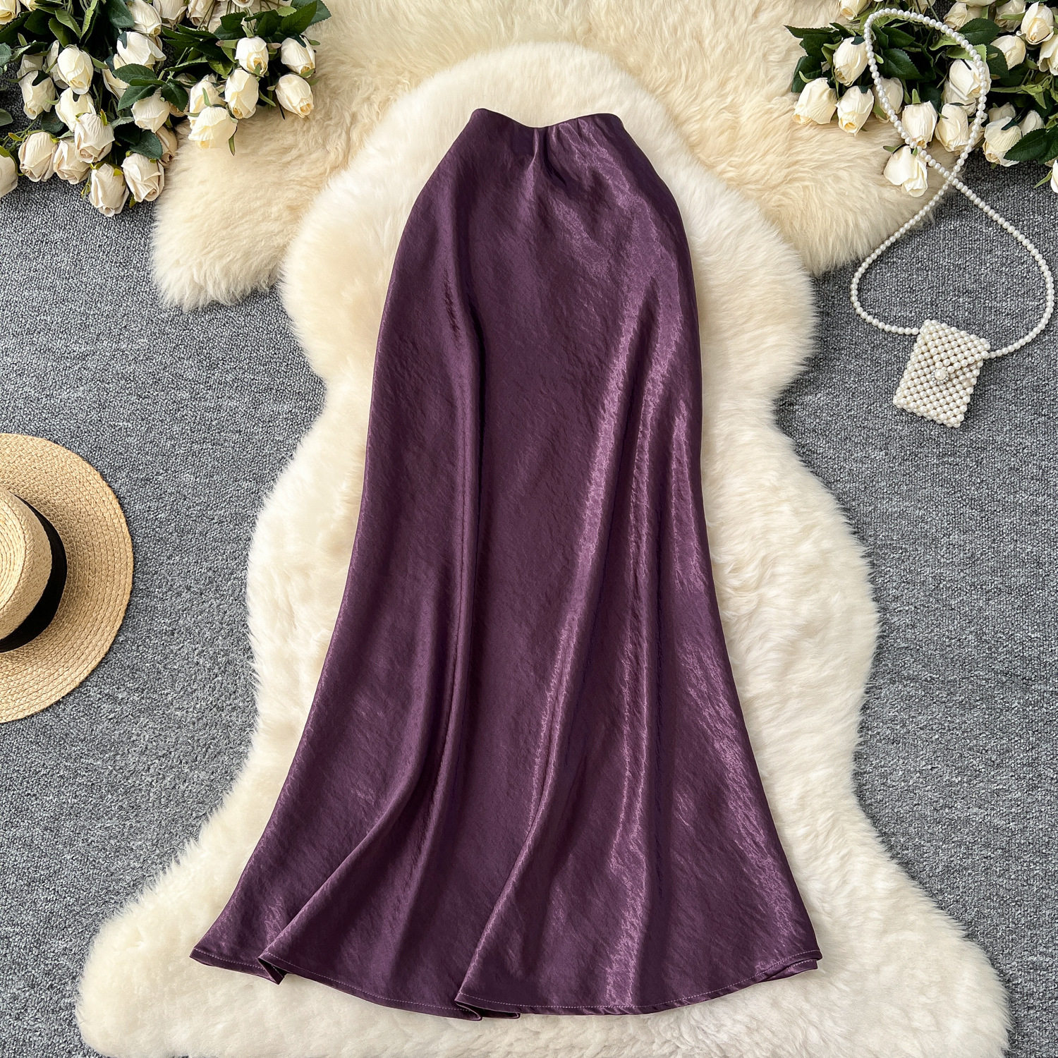 High Waist Satin Midi Skirt for Women A Line Silhouette Elegant Fit Flare Design Perfect for Spring and Summer Wholesale