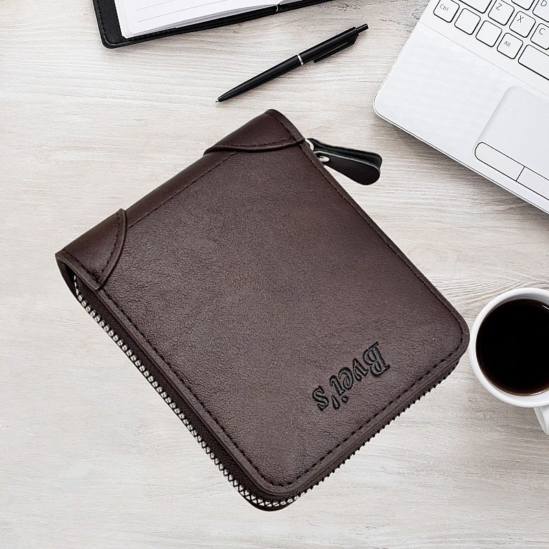 Men's Wallet Short Style Zipper Personalized Multifunctional Card Holder Integrated Men's Leather Wallet Horizontal Style Trendy Wallet