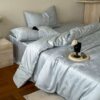 New Class A 100 Lanjing Tencel Four-piece Set High-end Jacquard Naked Sleeping Cool Ice Silk Quilt Cover Three-piece Set