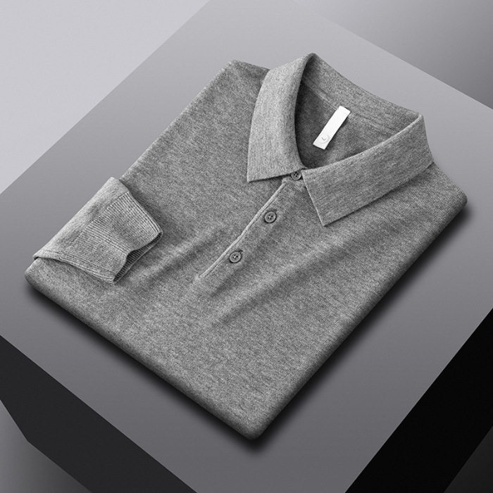 Áo Polo Nam Dệt Kim Cổ Bẻ Dài Tay Giữ Ấm Màu Xám, Xanh Navy, Cam, Đen...