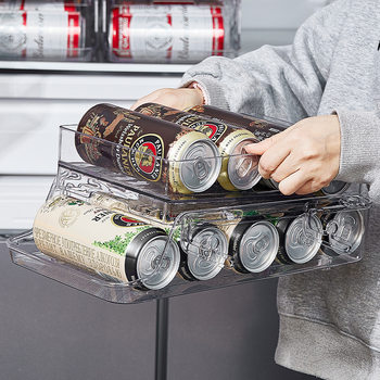 Folding Refrigerator Beverage Storage Box Double-Layer Self-Rolling Storage Rack Beer Coke Soda Can Beverage Rack