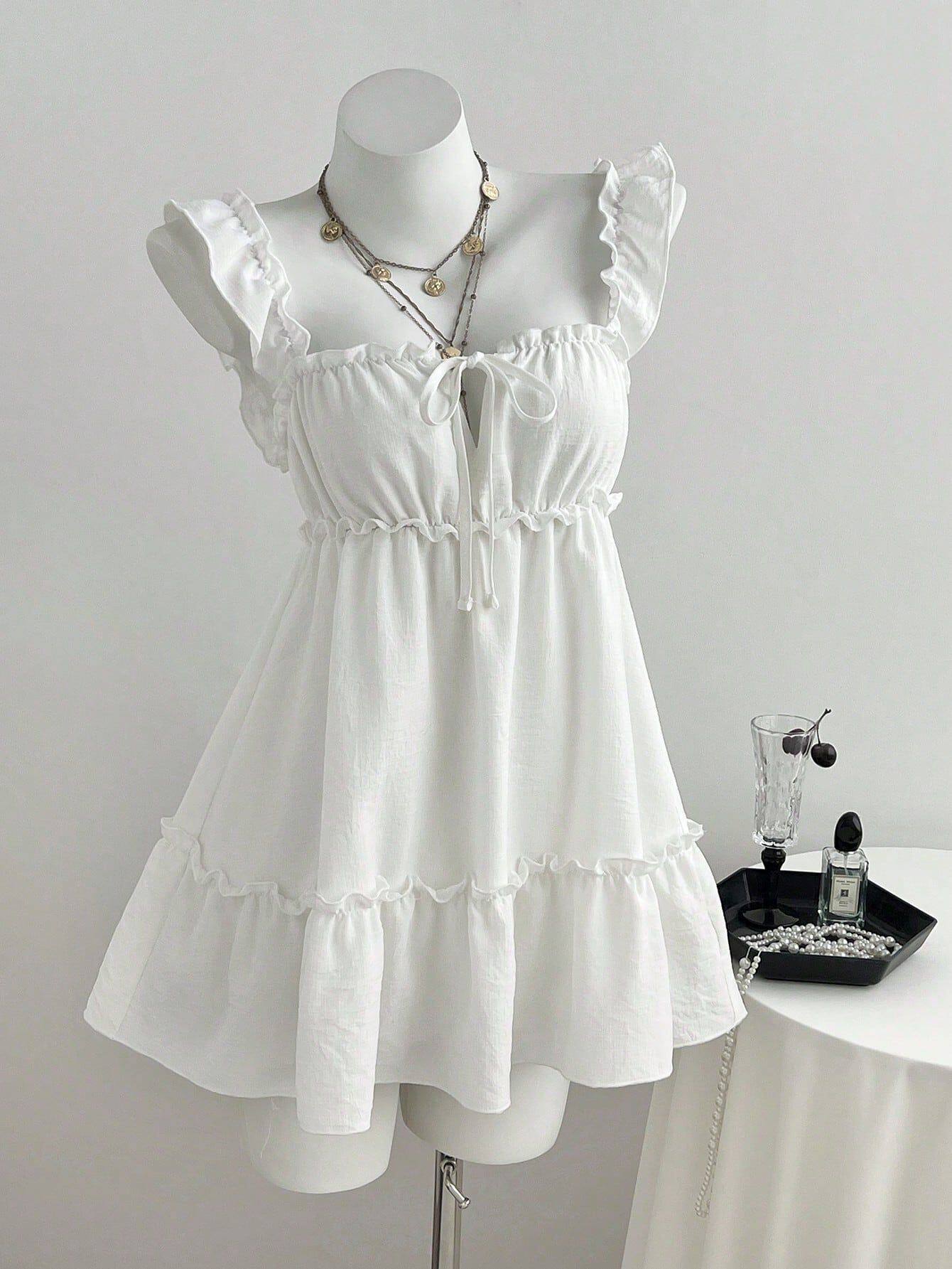 Summer Womens A Line Sleeveless Dress Ruffle Hem Lightweight Fabric Elegant Style Ready to Ship Low MOQ