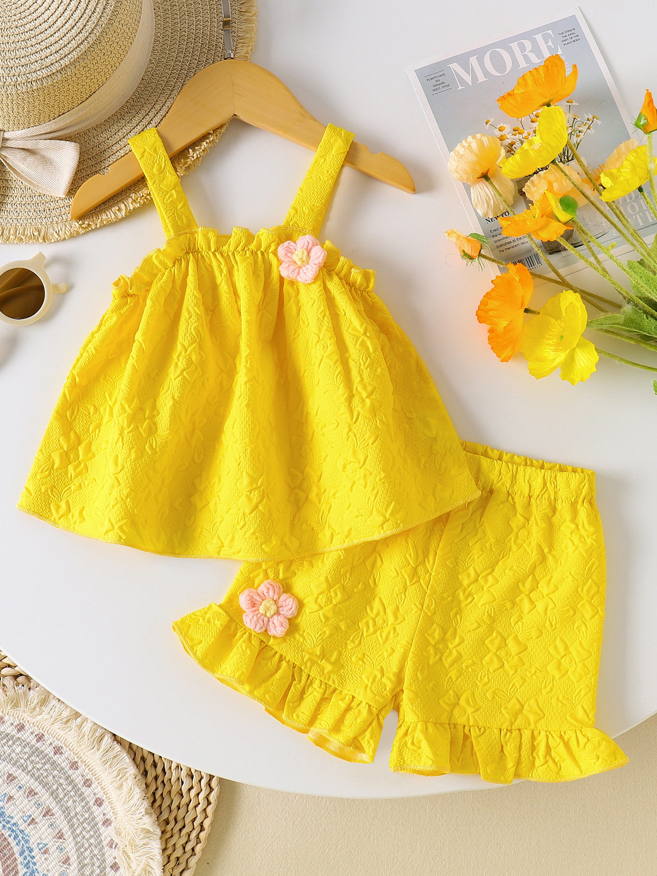 baby girl baby summer sling three-dimensional flower design top lace shorts set