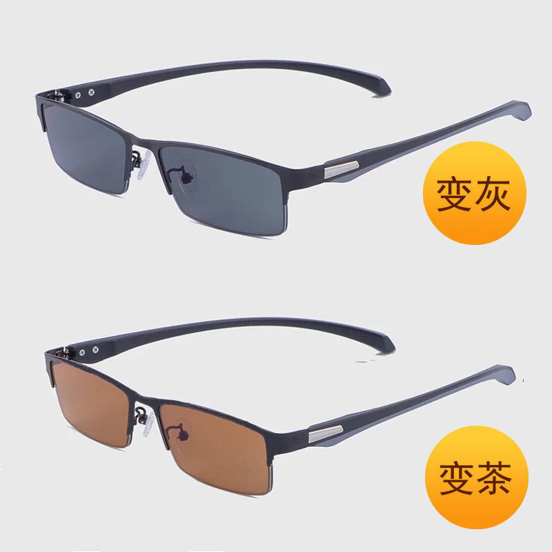 Color-Changing Half-Frame Myopia Glasses Frame for Men, Color-Changing Flat Glasses Frame for Men, Anti-Blue Light Optical Business Men's Glasses
