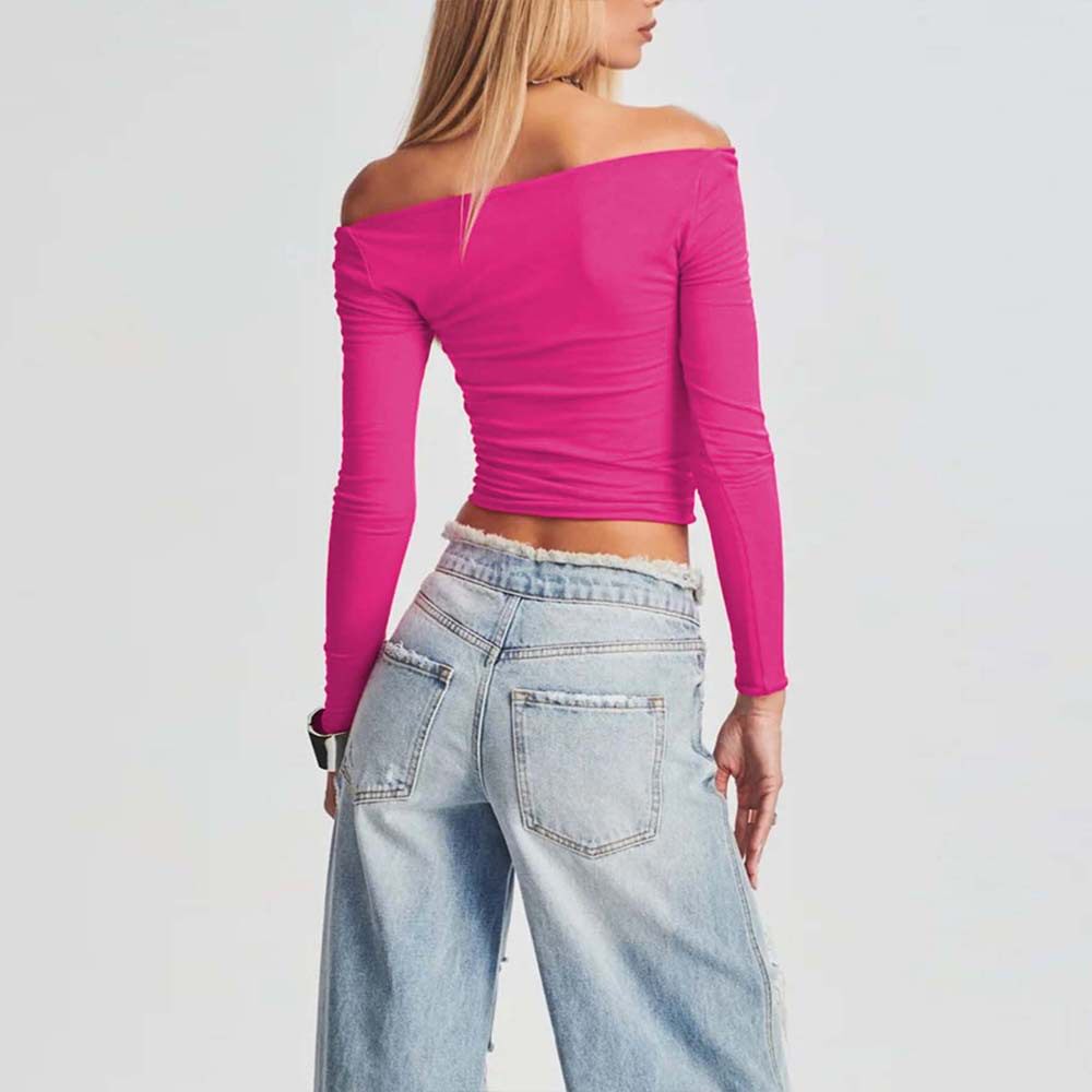 Womens Hollow Back T Shirt American Street Style Off Shoulder Design Spring Summer Fashion Wholesale Available