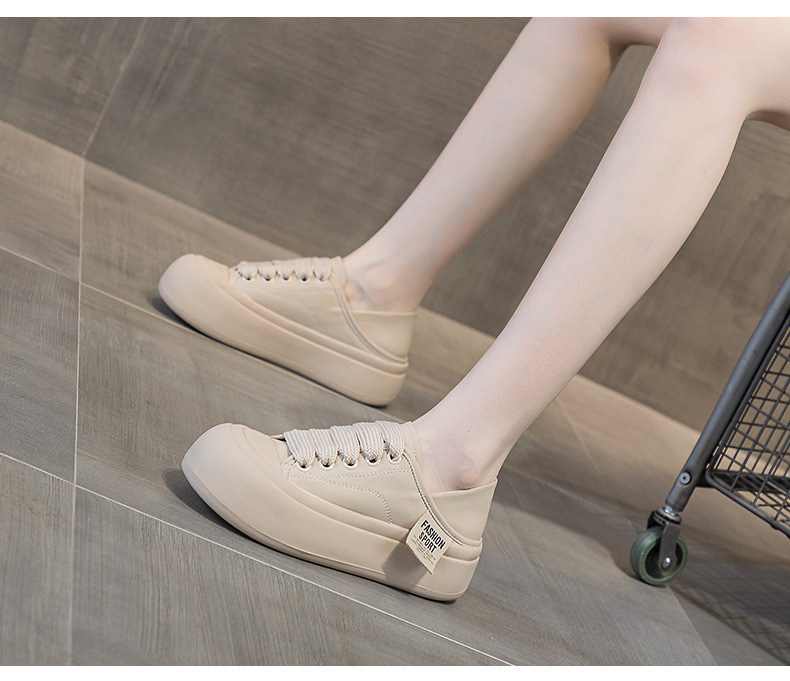 Giày sneaker nữ mũi tròn đế dày phối dây buộc — M 2378m màu, M2378 màu be