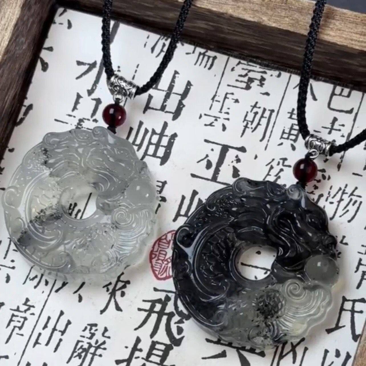 Ink Dragon and Phoenix Necklace Men and Women Safety Buckle Pendant Light Luxury High-grade All-match Collar Chain New Fashion Niche Jewelry