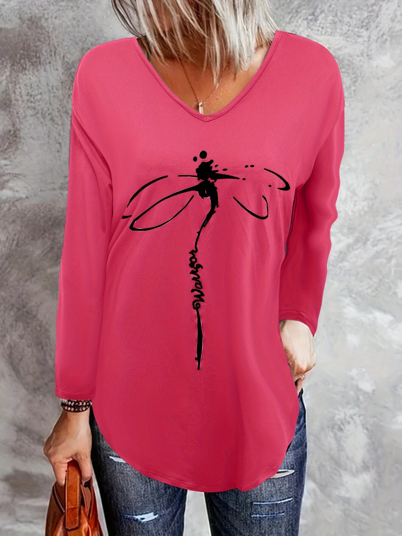 Womens Loose Fit Long Sleeve T Shirt V Neck Bamboo Fabric Summer Style Wholesale Available customizable