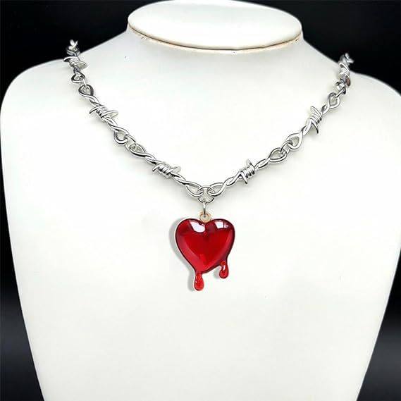 Cross-border creative Gothic Love drop blood pendant bleeding heart-shaped necklace drop blood Thorn heart-shaped pendant necklace