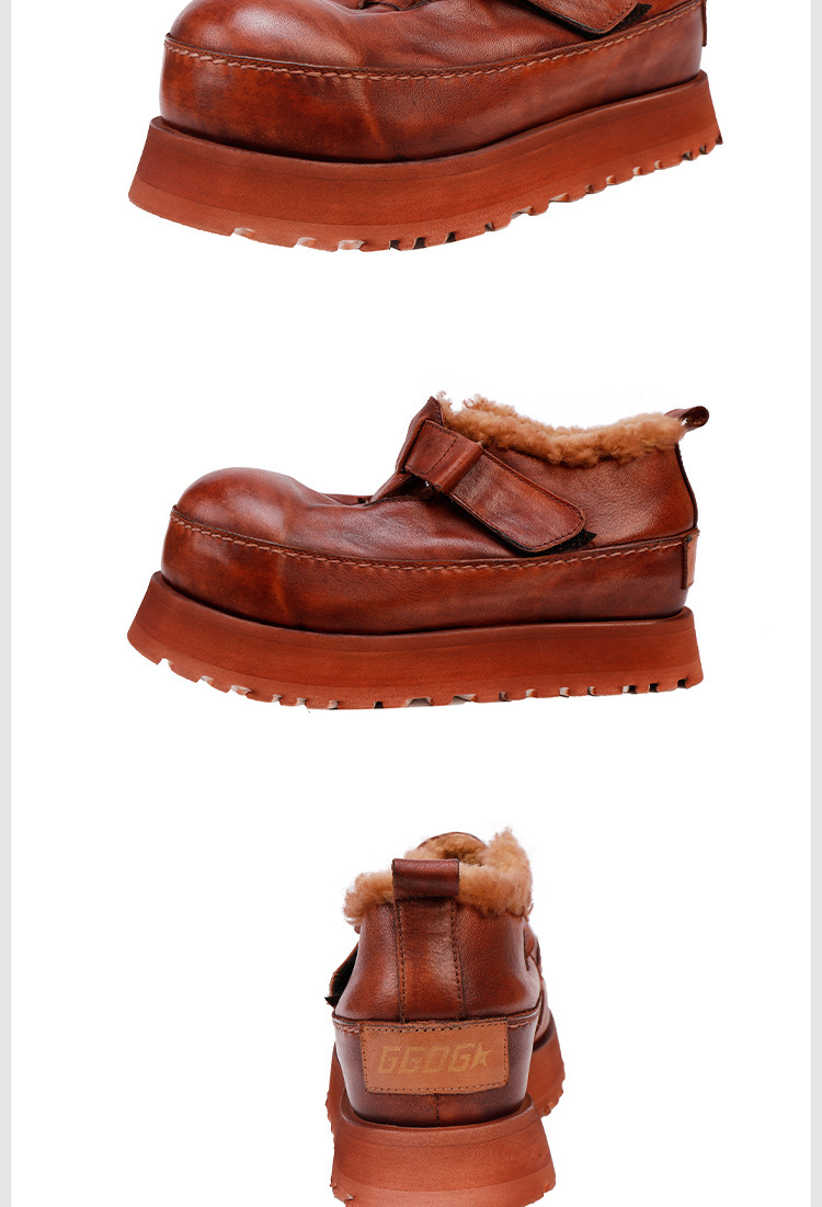 Giày boot nữ cổ cao da bò lộn thật lót lông cừu đế dày giữ ấm mùa đông — màu kaki, nâu sẫm