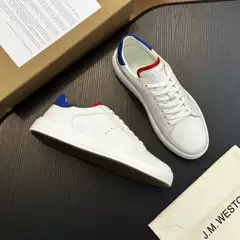 Cross-Border Niche High-End J.M Men's White Sneakers, Genuine Leather Thick-Soled Summer Casual Trendy Lace-Up Sneakers, W Brand Men's Shoes
