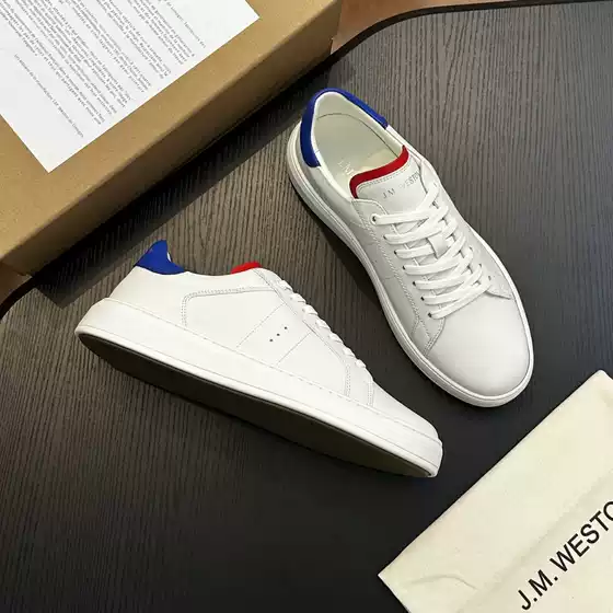 Cross-Border Niche High-End J.M Men's White Sneakers, Genuine Leather Thick-Soled Summer Casual Trendy Lace-Up Sneakers, W Brand Men's Shoes