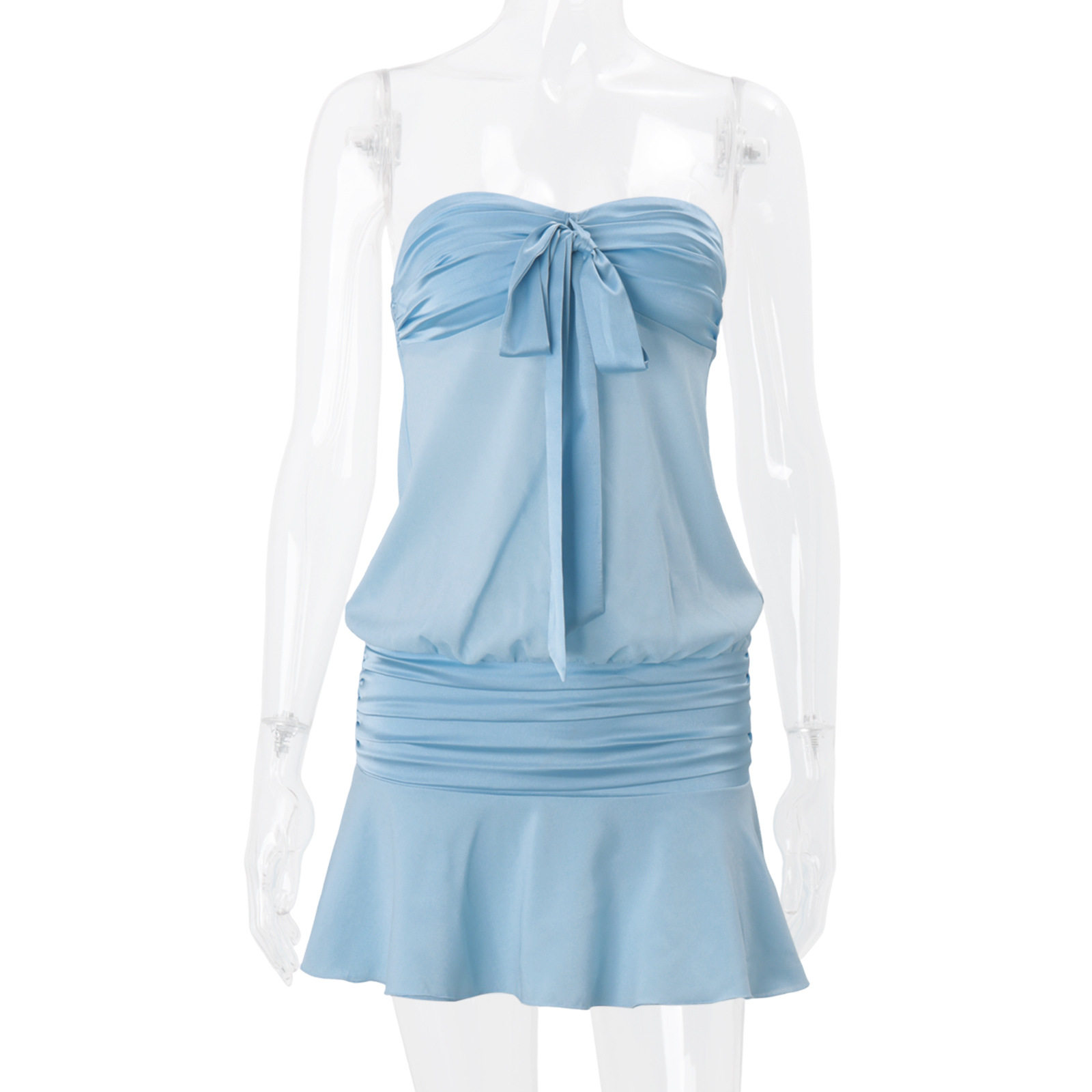 French Style Sleeveless Bodycon Dress Summer Collection Ruffled Design Wrap Tie Elegant Look Wholesale Available