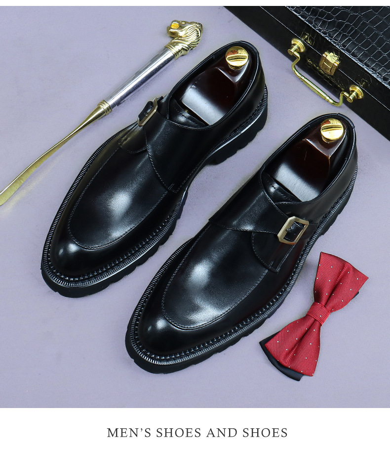 Giày monk strap nam da bò mũi tròn khóa thủ công — nâu, đen