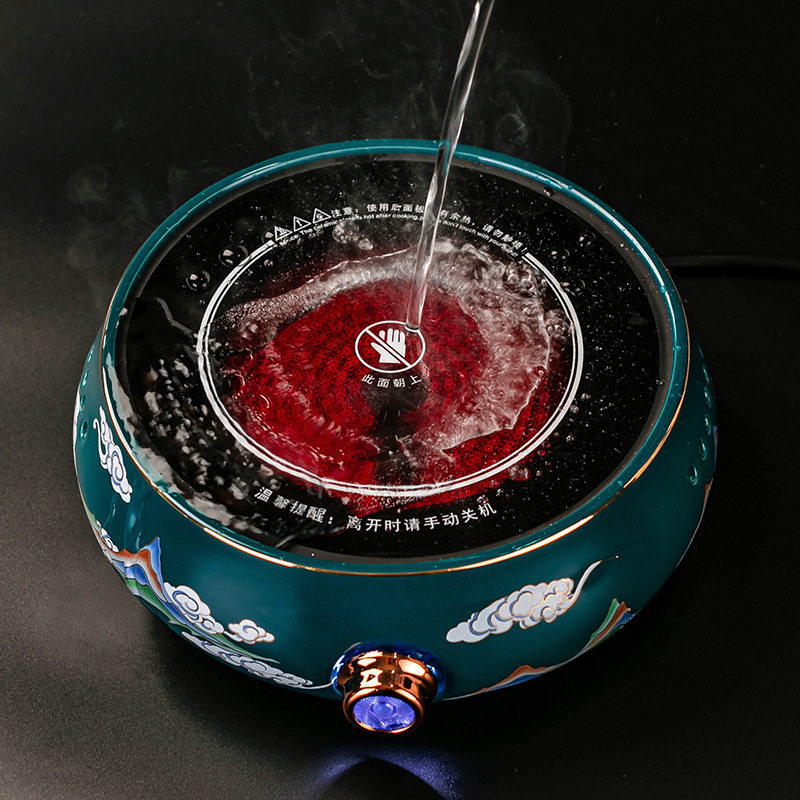 Tea Brewing Set with Electric Stove for Brewing White Tea, Chinese Style Electric Ceramic Stove, Automatic Tea Steaming Kettle Set, Glass Handle Kettle, Light Luxury Chinese Style