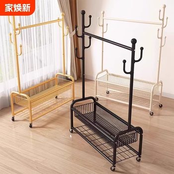 Bedroom Floor-Standing Clothes Rack Household Clothes Drying Rack Indoor Room Storage Coat Rack Simple Clothes Rack Double Layer