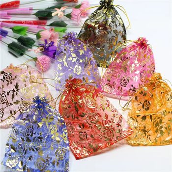 Mesh bag in stock bronzing rose jewelry bag drawstring bag candy bag organza bag