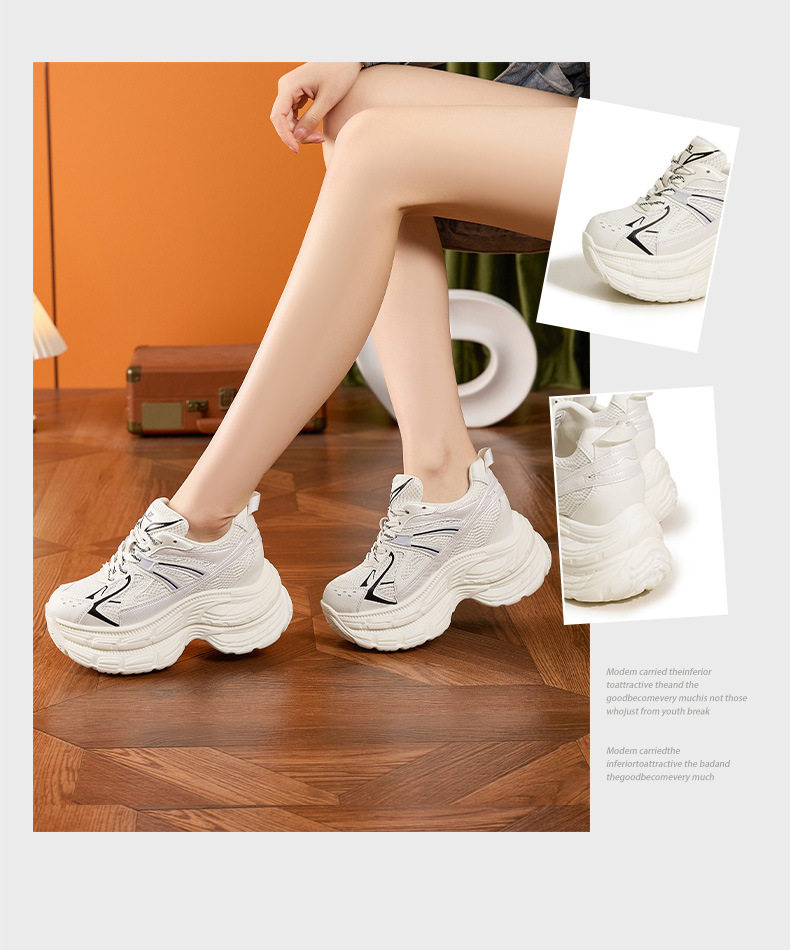 Giày platform nữ đế xuồng tăng chiều cao, mũi tròn, quai ngang, gót siêu cao 8 cm — Hồng, Trắng chi tiết 3