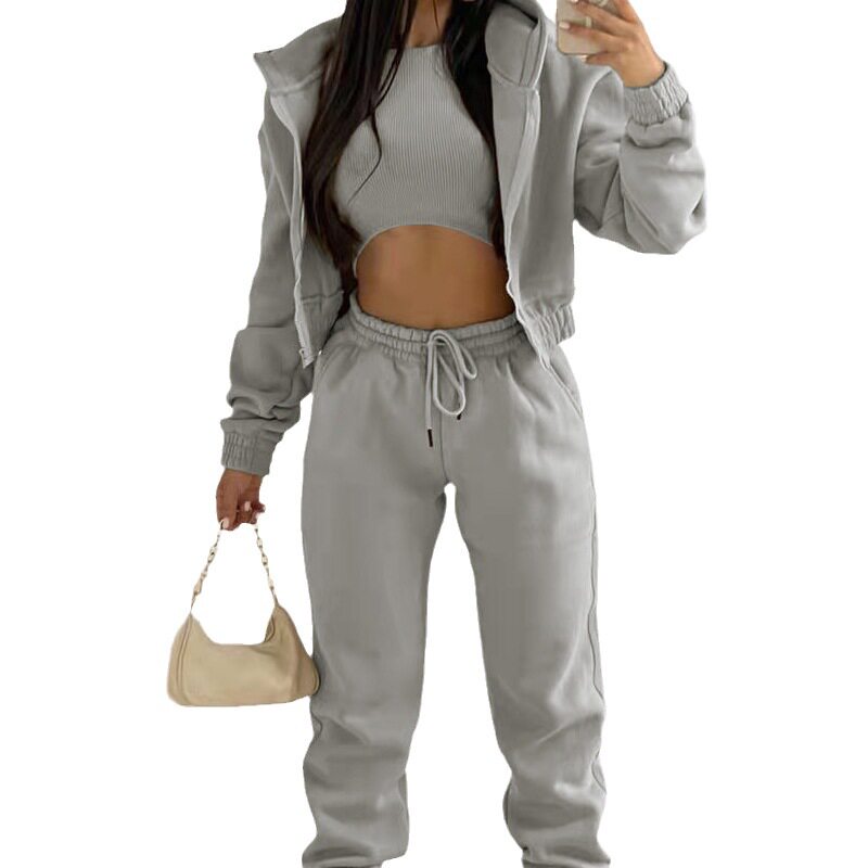 Womens Casual Sports Hoodie and Long Pants Set Solid Color Spring Collection Comfortable Fit Wholesale Available